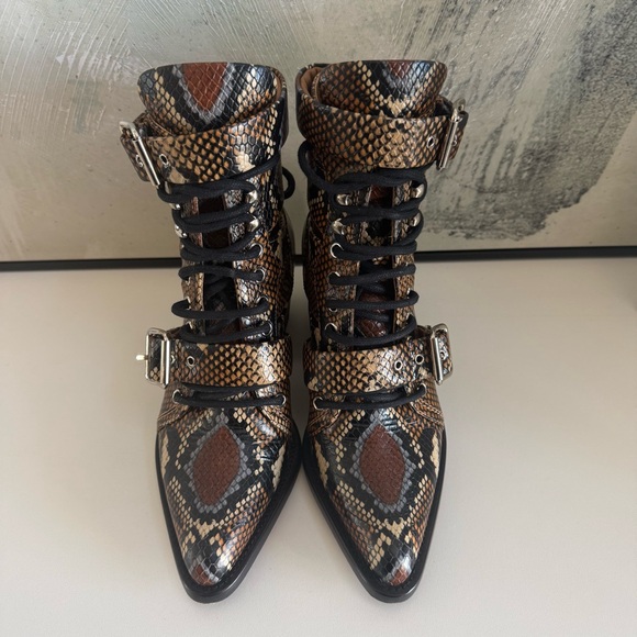 Chloe Brown Snake Print Cut Out Boots - Picture 5 of 9